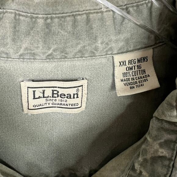 LL Bean Vintage 90s Green Canvas Work Shirt Long Sleeve Button Up Mens XXL - Picture 6 of 6